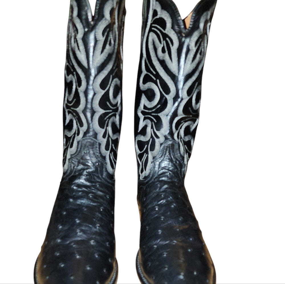 Vintage J Chisholm Exotic Ostrich Cowboy Boots Size 10D Made in USA - Picture 4 of 7
